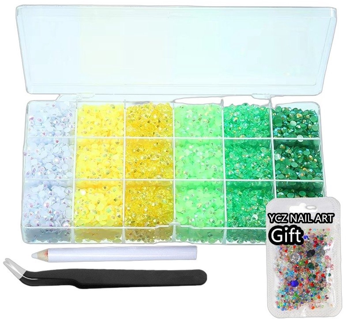 Currero Bedazzle Kit - Bedazzling - Plakstenen - Strass Steentjes - DIY Versieren - Set Met 14.500 Steentjes - 18 Vakken - Nagel Decoratie - AB Glitter - 3/4/5mm - Stijl D