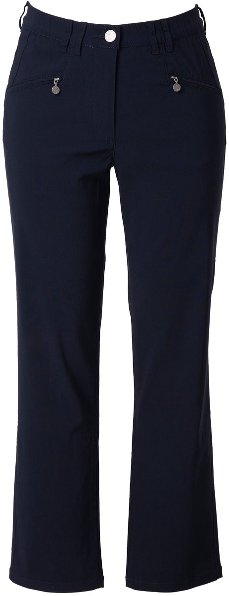 Ulla Popken - Dames - Bengaline broek Mony taps toelopende pijpen ritszakken - Marine - Maat 29