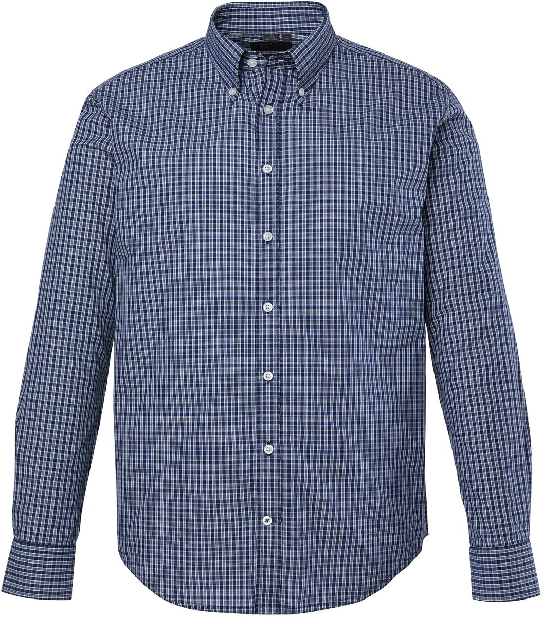 JP 1880 - Heren - Geruit overhemd lange mouwen modern fit buttondown kraag - Navy blauw - Maat 4XL