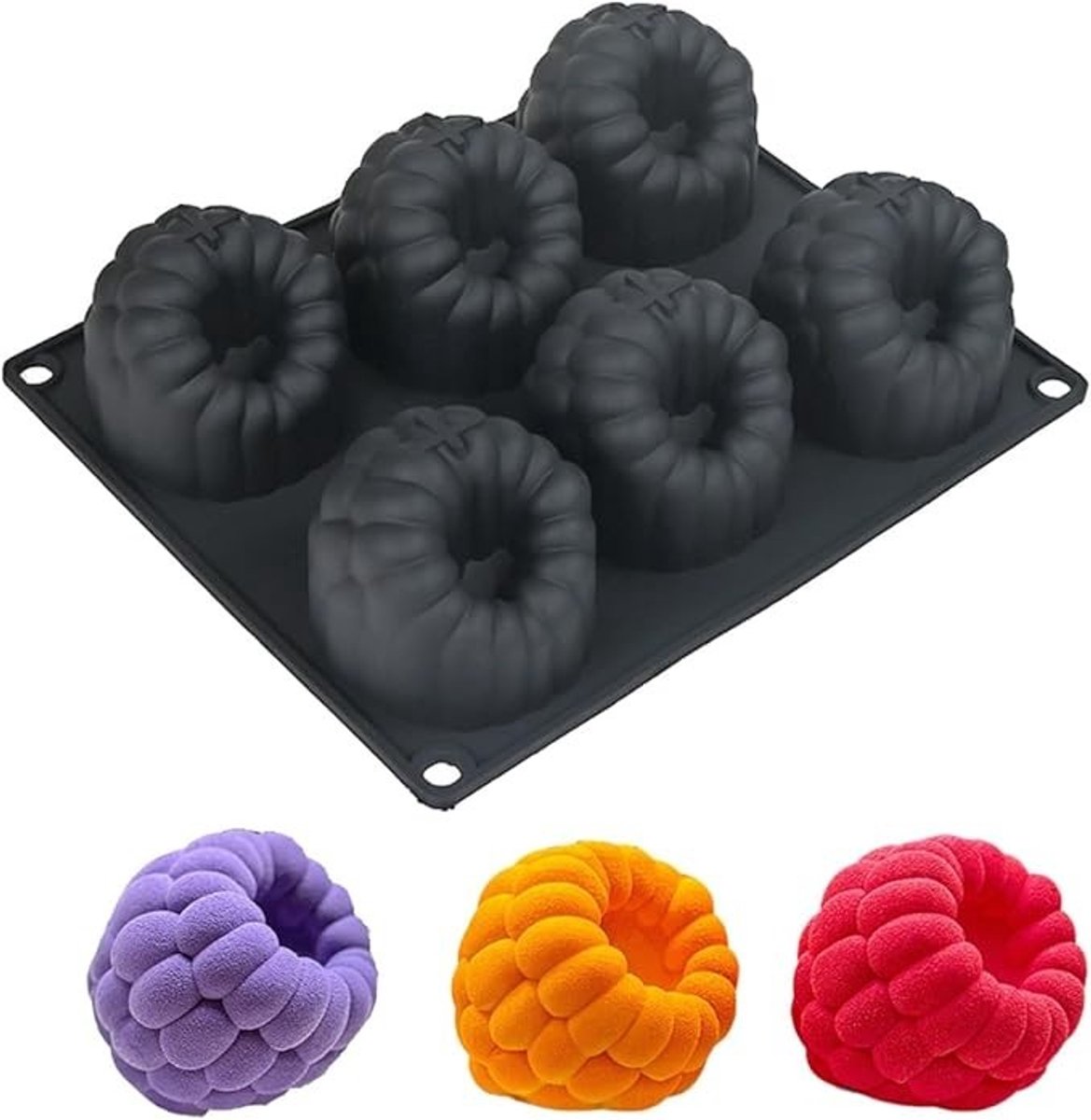 PolkaHome 3D aardbeien en frambozen siliconen bakvormen set - flexibele dessertvormen voor moussecake, brownies, gelei, ijs en snoep (zwart)