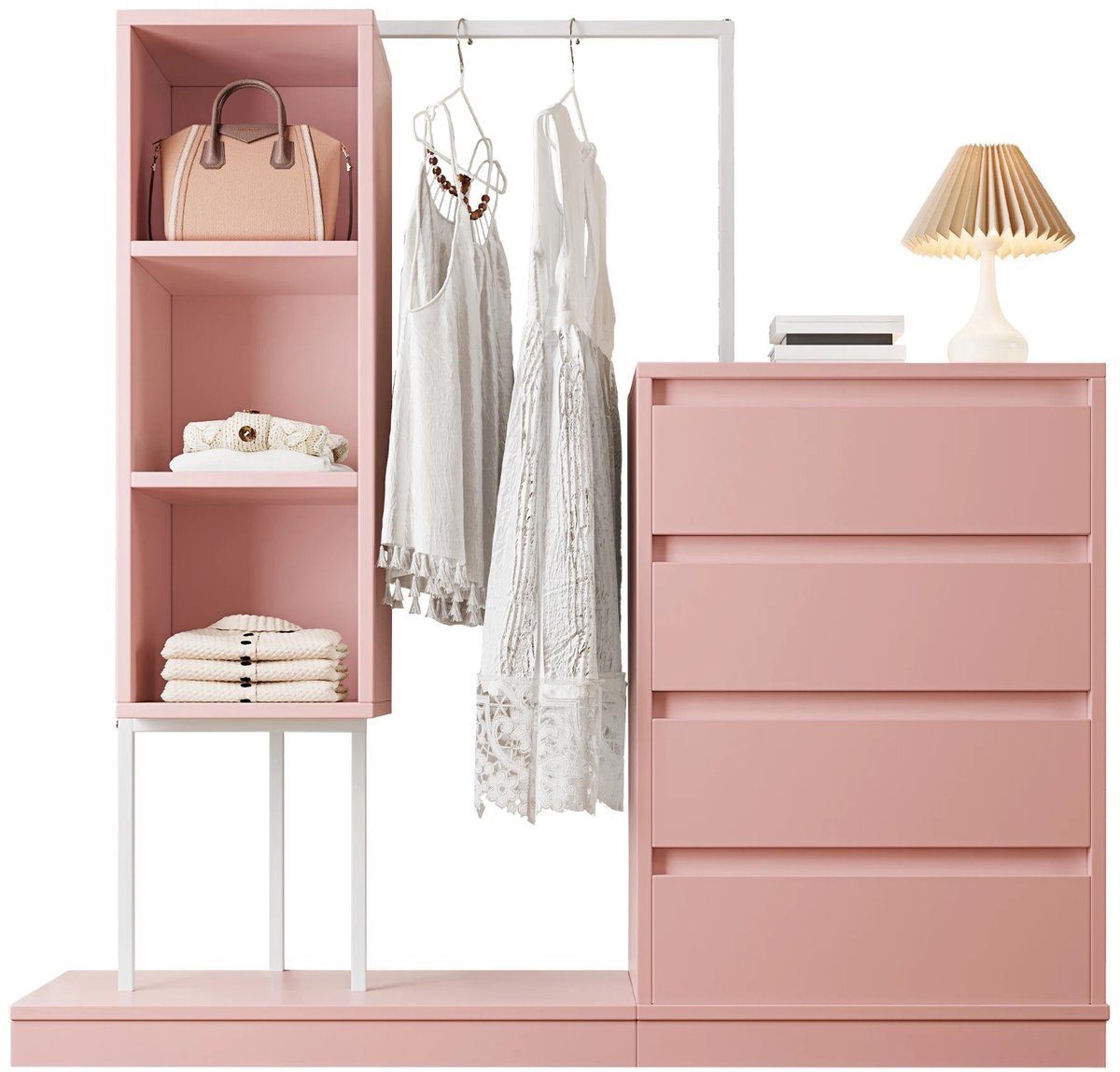 ArtiZo - Ladekast met 4 laden - garderobekast - kledingrek - rose - 140x40x135 (bxdxh)