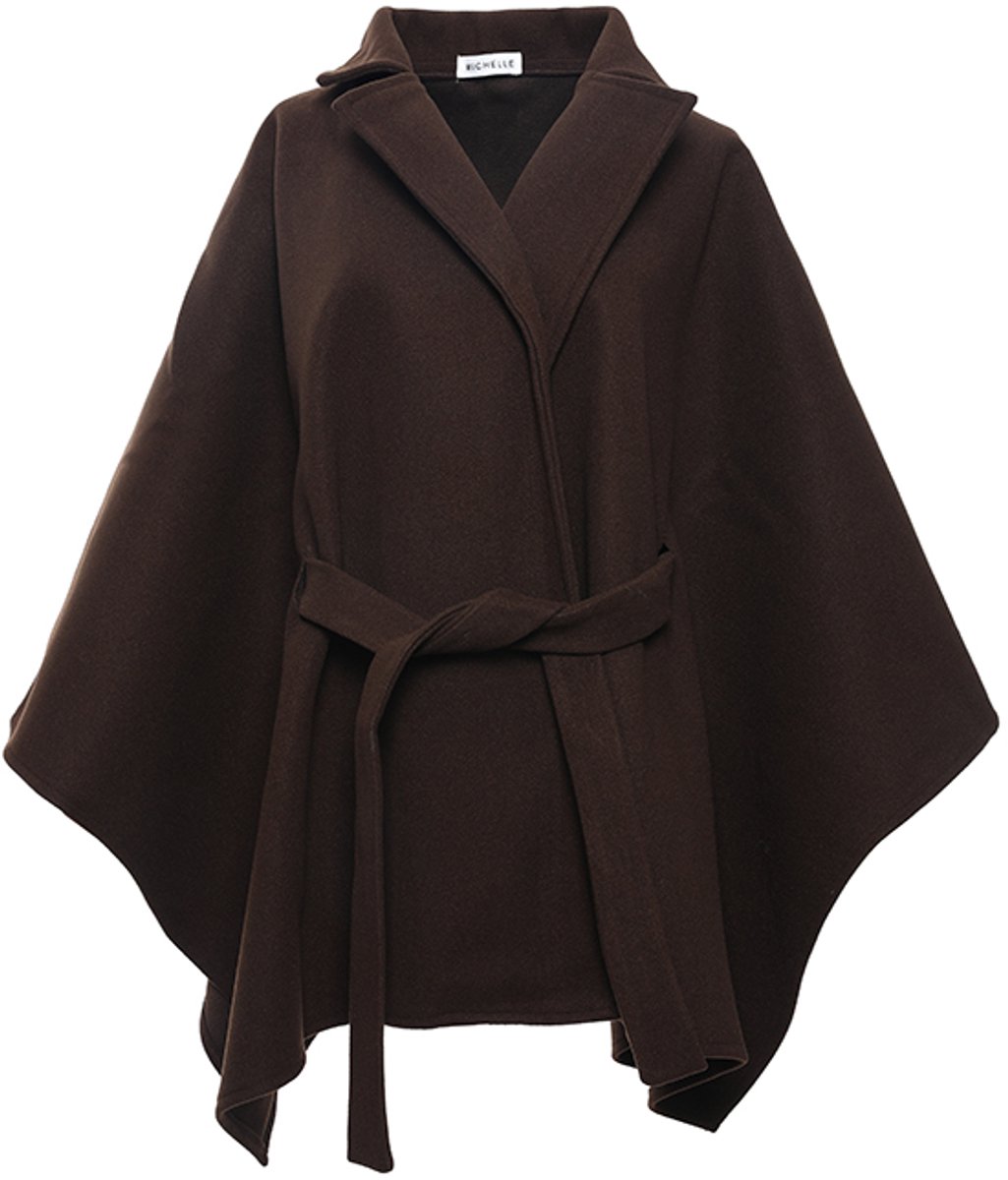 Dames Cape Jas met Reverskraag - Poncho Jas met Strikceintuur - Elegante Wintercape & Omslagdoek - Warme Dames Jas - Cadeau voor Vrouw - Koffie