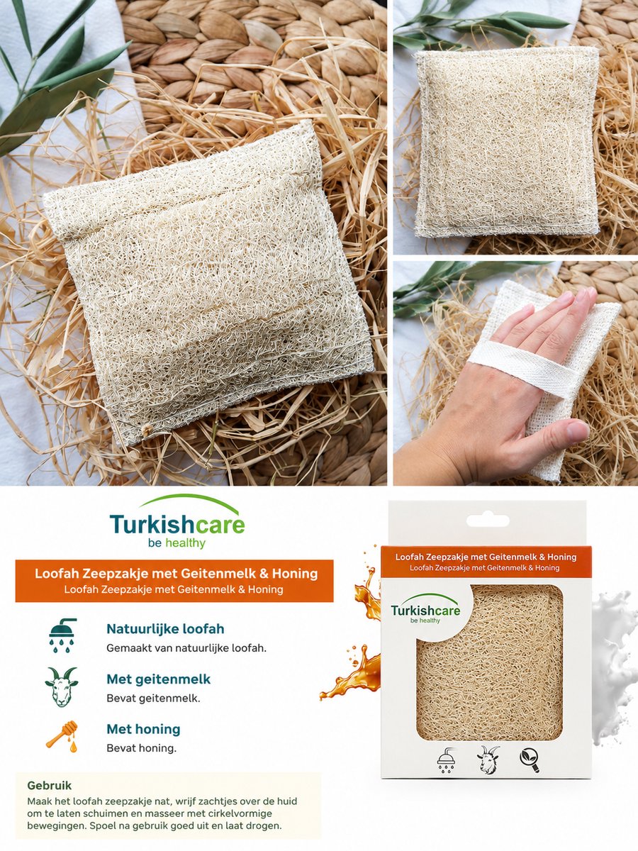 Turkishcare Loofah Scrubzeep met Geitenmelk & Honing – Natuurlijke Loofah – 100 g