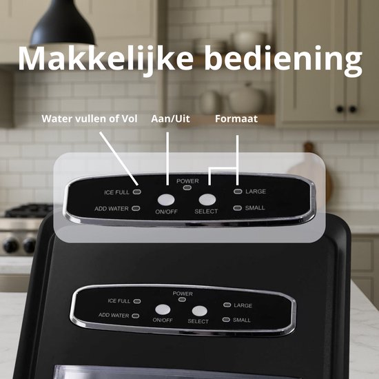 Lacardia IJsblokjesmachine 2L - IJsblokjesmaker met Zelfreinigingsfunctie - 12kg per 24 Uur - Inclusief IJsschep - Zwart — afbeelding 5