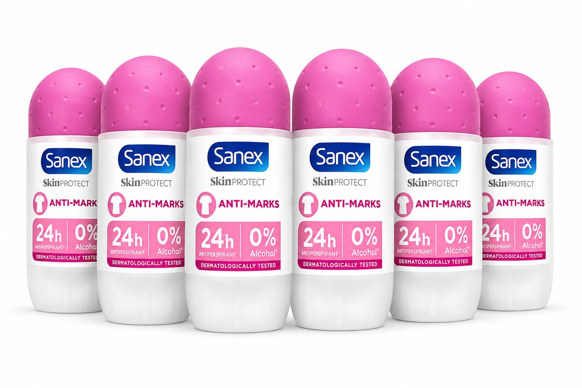 Sanex Skin - Protect Anti-Marks - Anti-Transpirant - Deodorant Roll-On – 24H Bescherming – 0% Alcohol - 6 Stuks