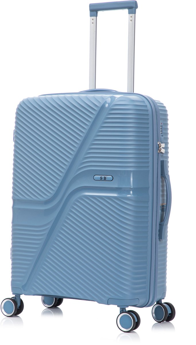 SB Travelbags Bagage koffer 65cm 4 dubbele wielen trolley - Licht Blauw