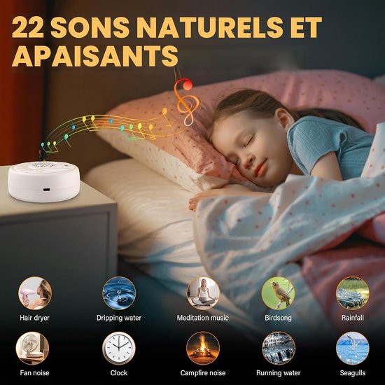 Witruismachine - Baby Geluidsmachine - 22 Kalmerende Geluiden - 60 Volumeniveaus - 2000mAh Batterij - Bluetooth Luidspreker - Draagbare Witruis - voor Kinderen en Volwassenen — afbeelding 4
