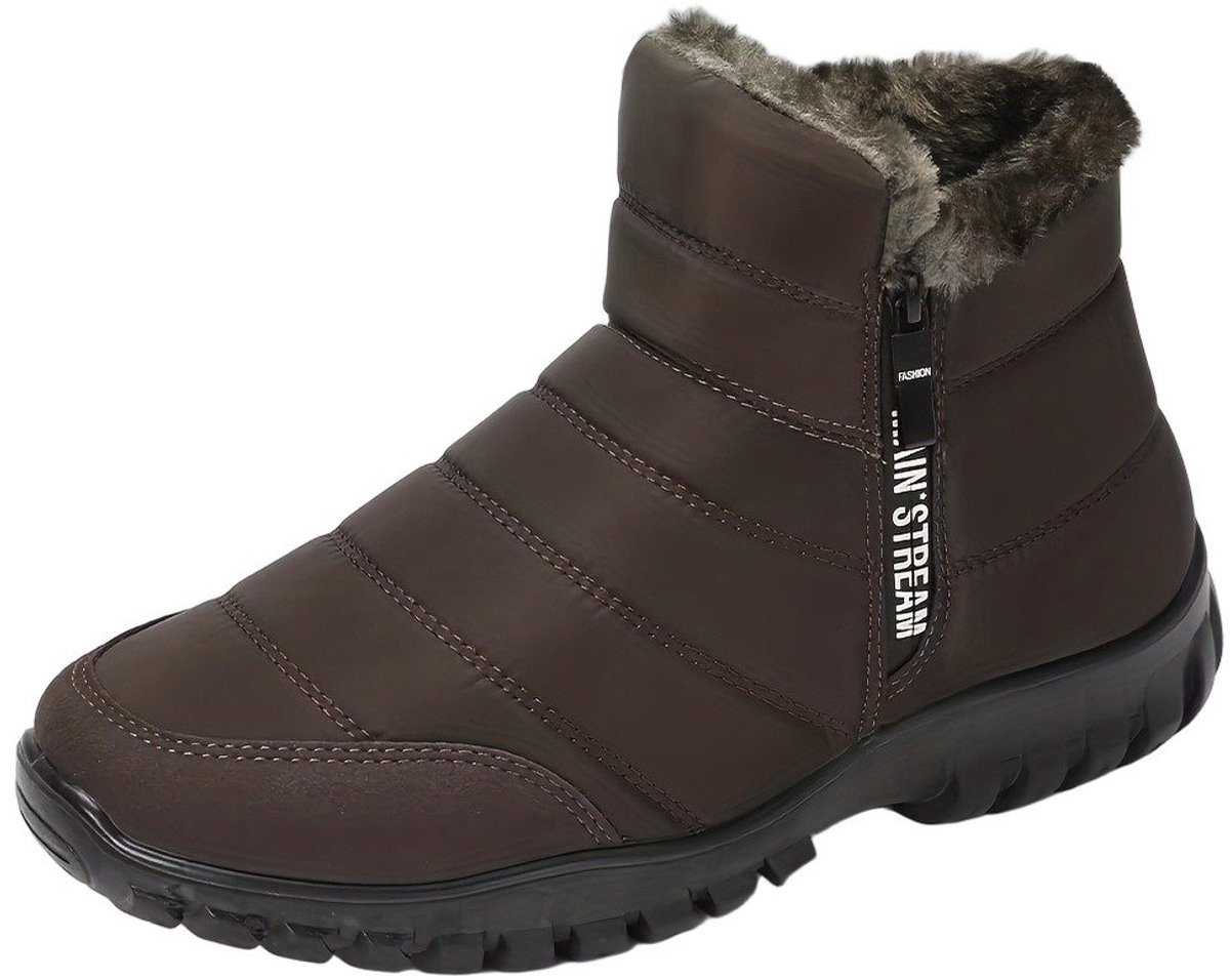 Currero Snowboots Heren Sneeuwlaarzen Heren Winterlaarzen Gevoerde Winterschoenen Waterdicht Antislip Zool Warm Gevoerd Wandellaarzen Winter Bruin