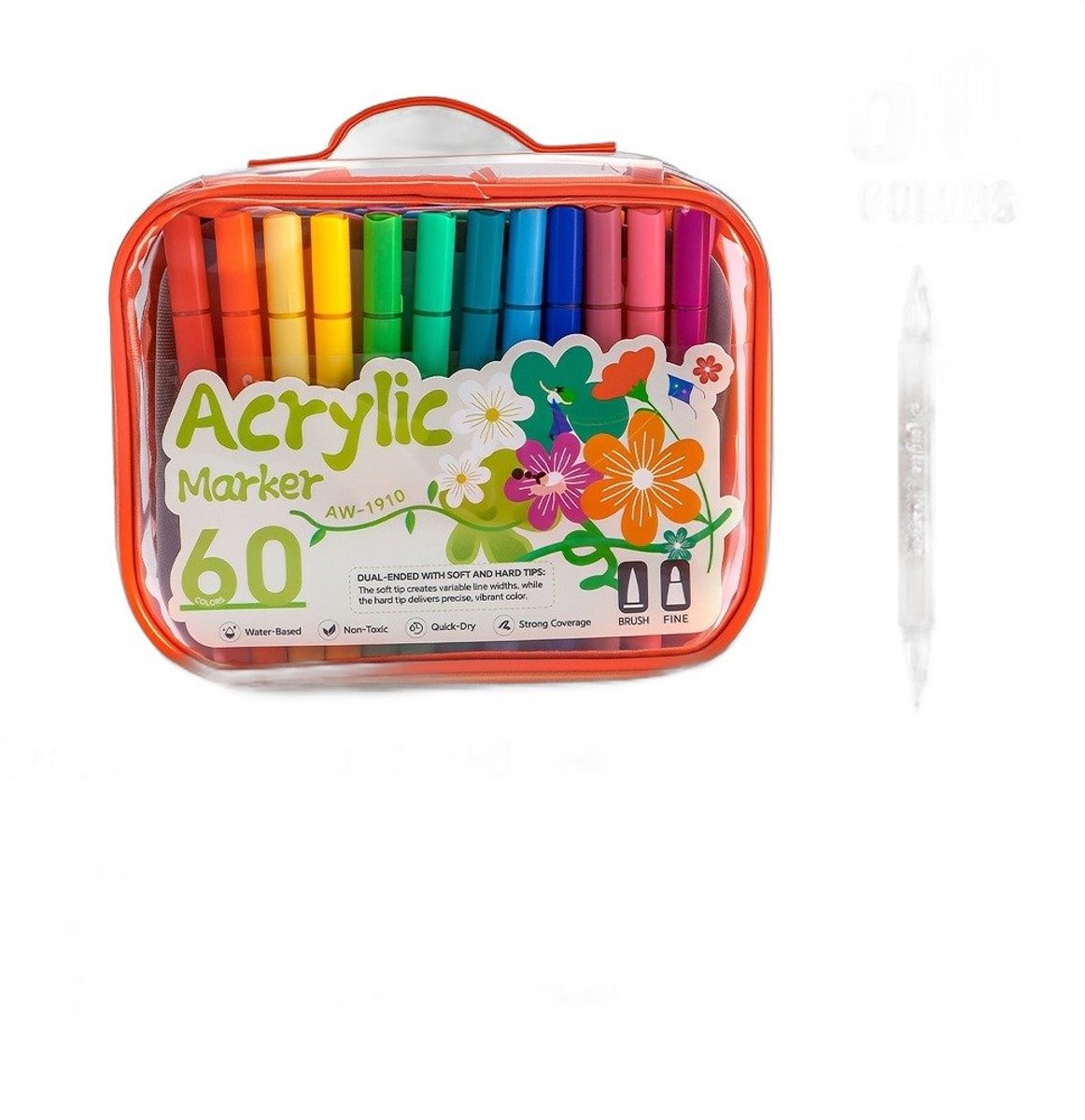 Currero Aquamarkers - Twinmarkers - Brushpennen - Stiften - Markeerstiften Op Waterbasis - Dual Tip - Tekenen En Kleuren - 60 Kleuren