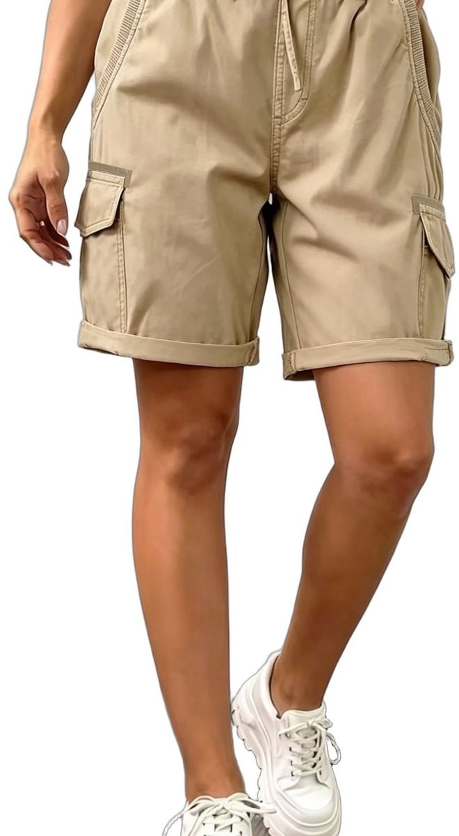 Currero Jorts Dames Jeans Short Korte Spijkerbroek Baggy Fit – Cargo Short Zomer Grote Maten Licht Kaki Lichtkhaki