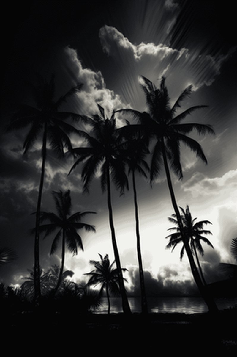 Poster Palmbomen - Palmboom - Zwart wit - Woondecoratie - posters - formaat 70x100cm - L535YR