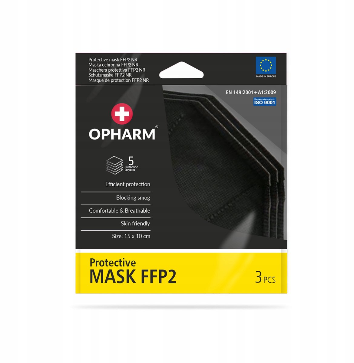 Zwarte Zwarte FFP2 Maskers Opharm 3 Stuks - Hoge Filtratie