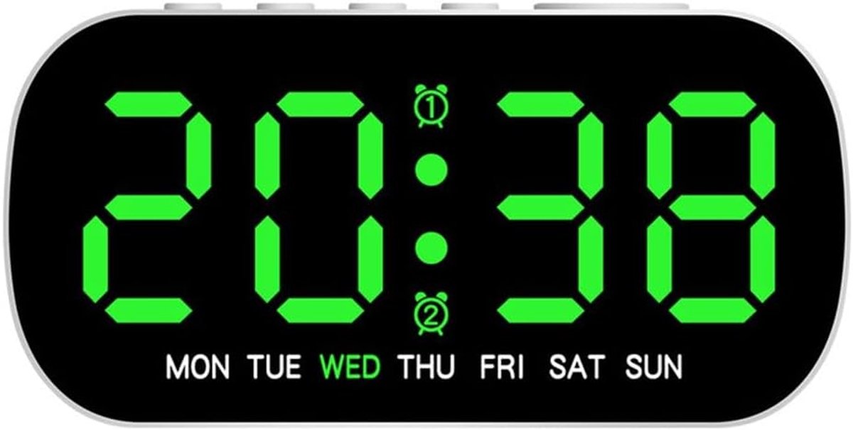 KZQ Multifunctionele digitale wekker met led-display, toont tijd, datum, temperatuur en energiebesparende modus, geschikt voor kantoor en bureau.
