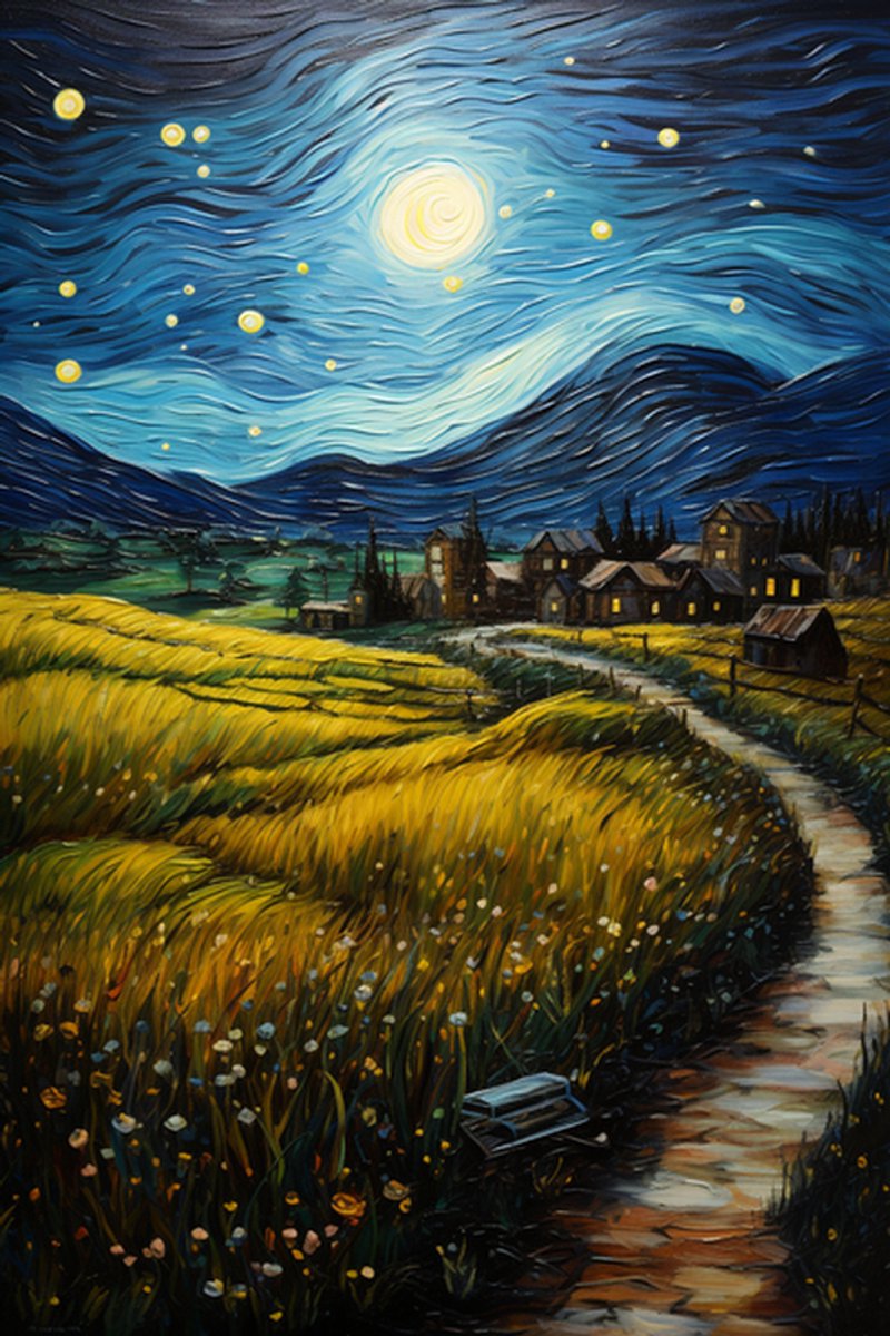 Poster Starry Night Geïnspireerd - Sterrennacht - Waterverf - Vincent van Gogh Geïnspireerd - Woondecoratie - posters - formaat 70x100cm - L555RTB