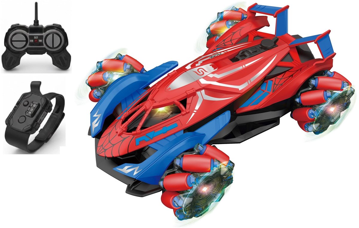 Ntech RC Stunt Auto 4WD Red – 360° Spins, Dubbelzijdig Rijden & Spectaculaire Stunts, 2,4 GHz Afstandsbediening, Oplaadbare Accu – Stoere Speelgoedauto voor Jongens en Meisjes