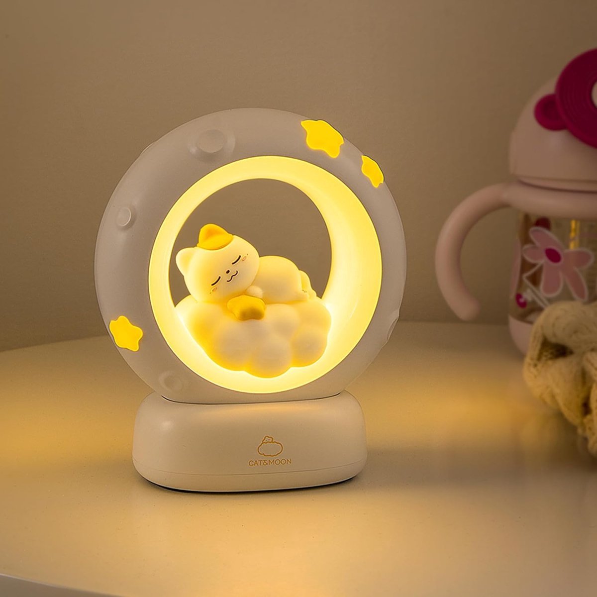 casalora - Nachtlamp - Nachtlampje voor kinderen - Kat Nachtlamp - Bedlamp - Nachtlampje Baby - 3-niveaus Dimbaar - Dimbaar via aanraakbediening - Werkt op batterijen - Voor bureau, slaapkamer, babykamer - Cadeau