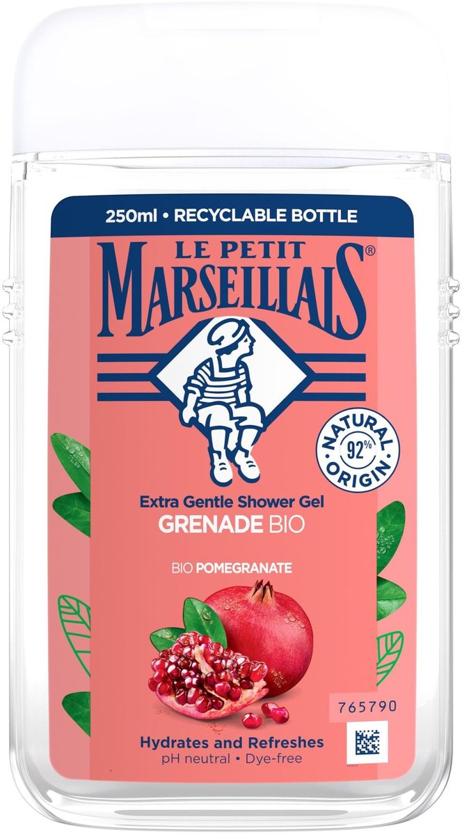 Le Petit Marseillais Gel Douche Extra Doux Grenade BIO, pH neutre pour la peau et testé sous contrôle dermatologique, 250 ml
