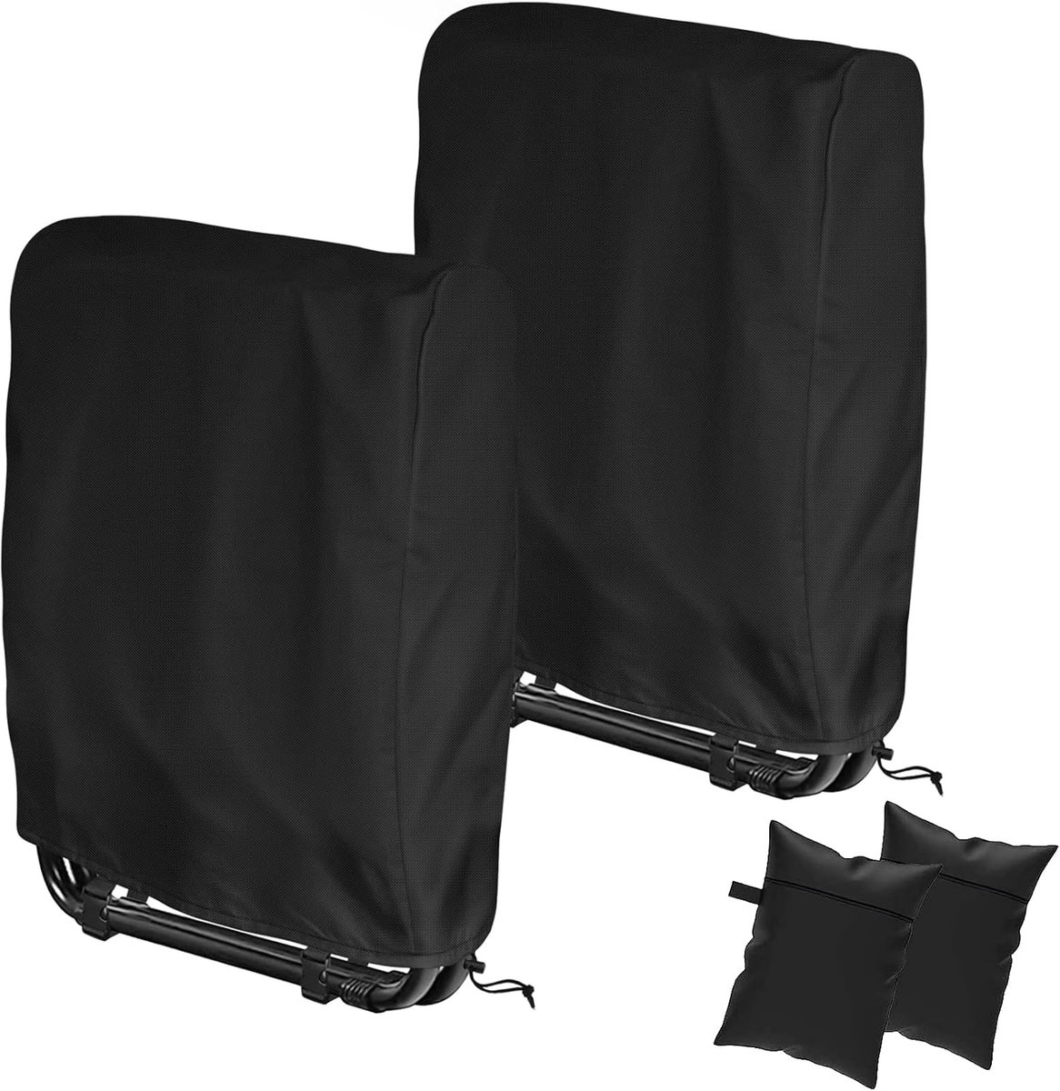 2 stuks Waterdichte hoezen voor tuinmeubelen - opvouwbare terrasstoelhoezen - voor alle weersomstandigheden - stofwerende anti-zwaartekracht stoelhoes - met opbergtas - 71 cm breed x 33 cm diep x 110 cm hoog