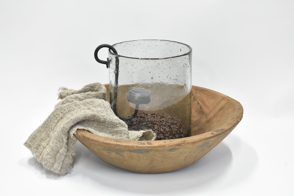 By Mooss - Glazen Windlicht Stone Ø 19 x 23 cm Hoog - Windlicht steenslag - bubbelglas - Landelijk robuust.