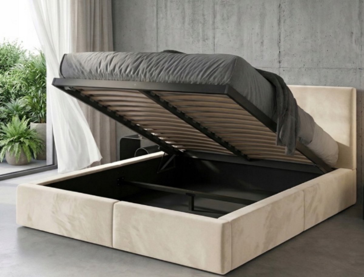 BMS HILTON Upholstered Bed, 120 x 200 cm, with mattress and storage, cashmere color