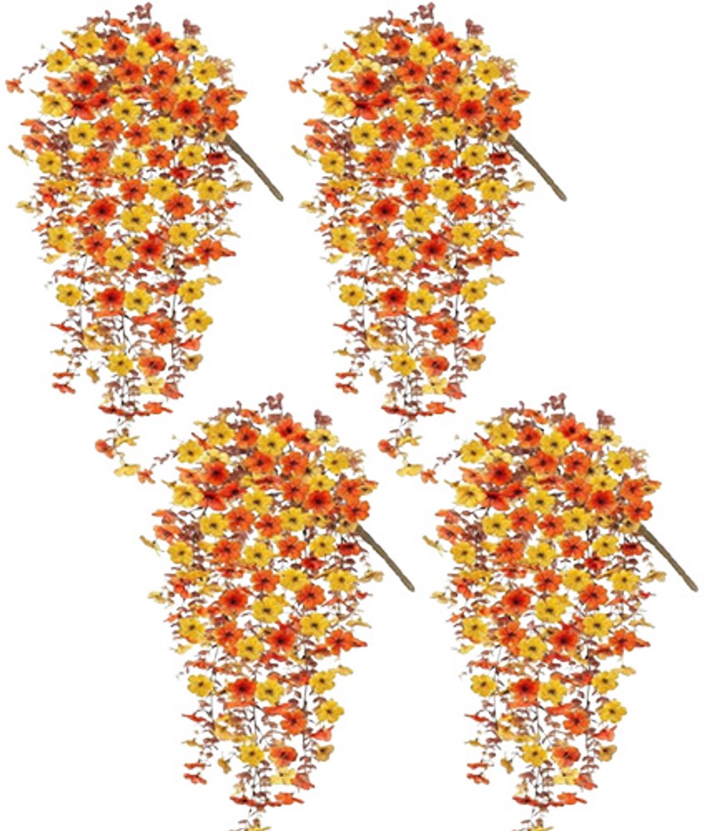 4 stuks kunstbloemen - Herfstdecoratie - Kunstplanten voor binnen en buiten - Hangmand met bloemen - Geschikt voor tuinen en terrassen - 75 cm - Geel
