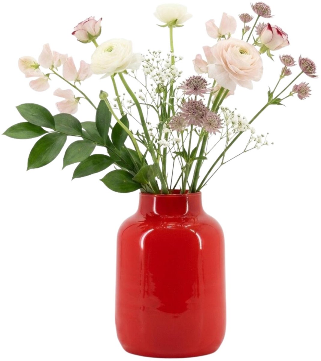 Floran Design bloemenvaas Santiago - rood - glanzend glas - 20 x 30 cm - glazen vazen