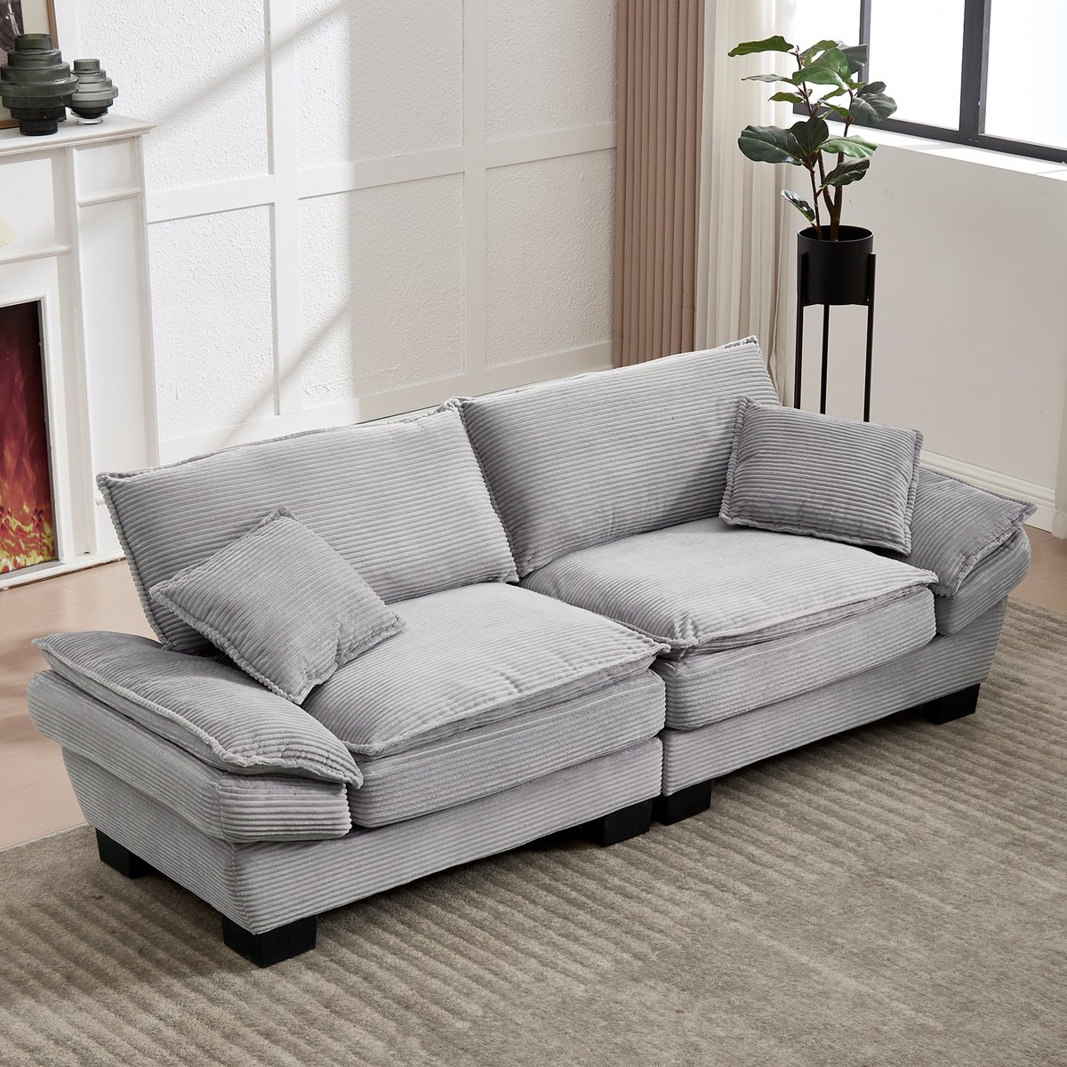 Zitbank - 224 x 81 x 81 cm - fluwelen bekleding - inclusief kussens - met houten poten - met armleuningen - met dikke zitkussens - met stevig frame