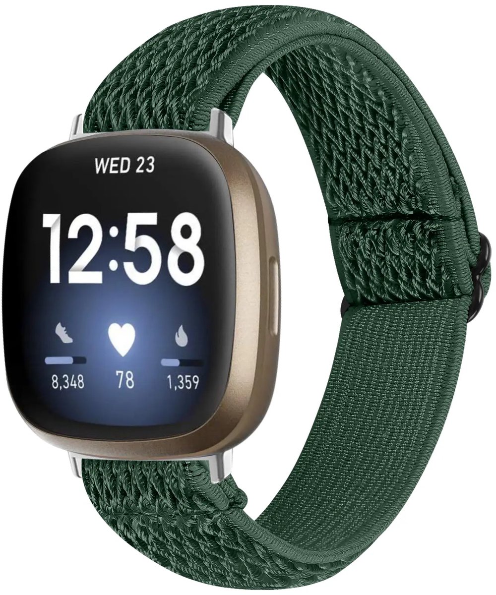 Strap-it Elastisch bandje geschikt voor Sense / Sense 2 / Versa 3 / Versa 4 - Groen