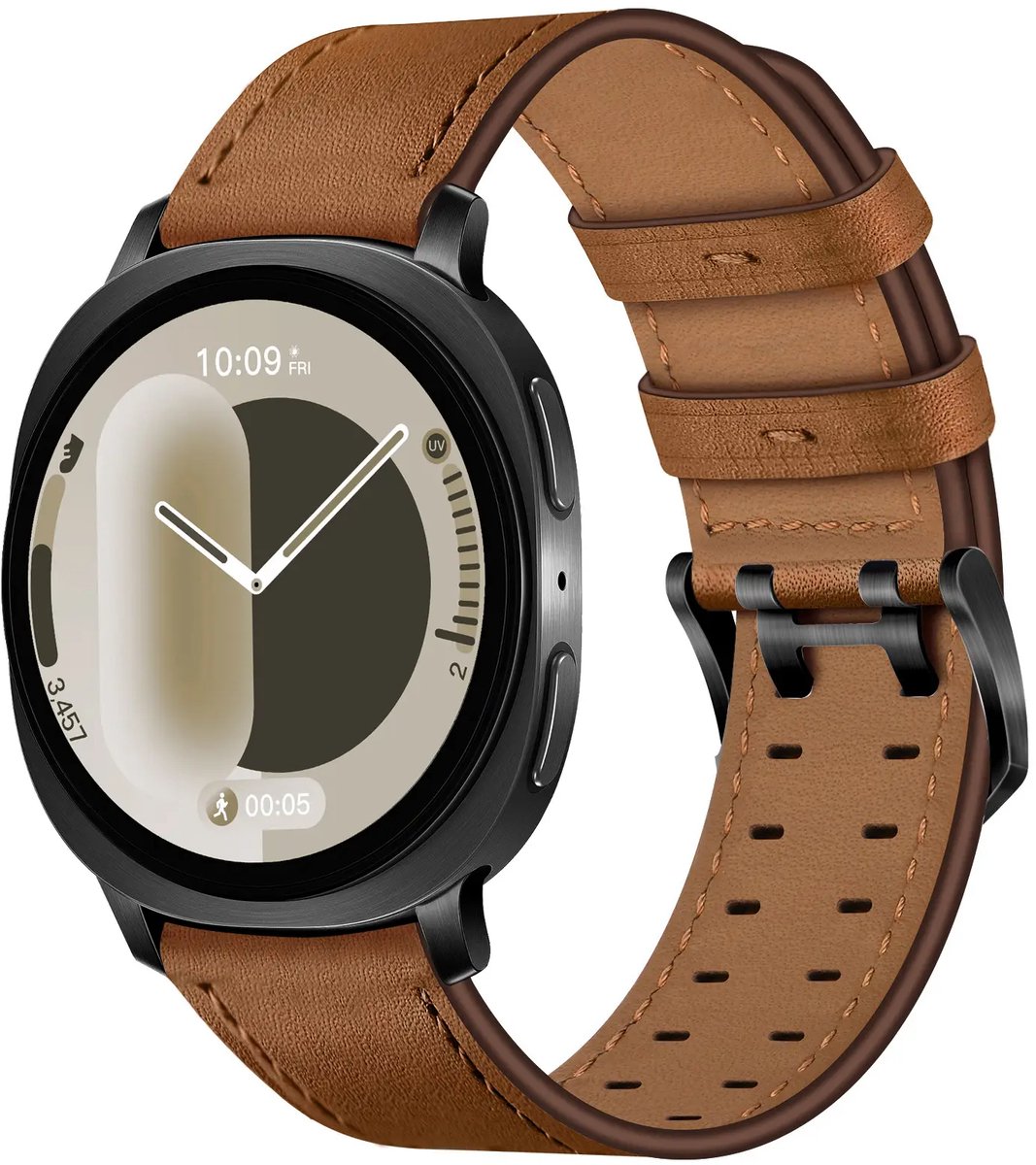 Strap-it Leren bandje met dubbele pin geschikt voor Samsung Galaxy Watch 9 (40/44mm) / Watch 8 (40/44mm) / 8 Classic (46mm) - Bruin