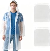 2 stuks - Regenjas - Poncho voor volwassenen - Festival Regenjas - Transparante regenjas met capuchon - Lichtgewicht - Waterdicht - Geschikt voor kamperen, wandelen, reizen en buitenactiviteiten - Wit