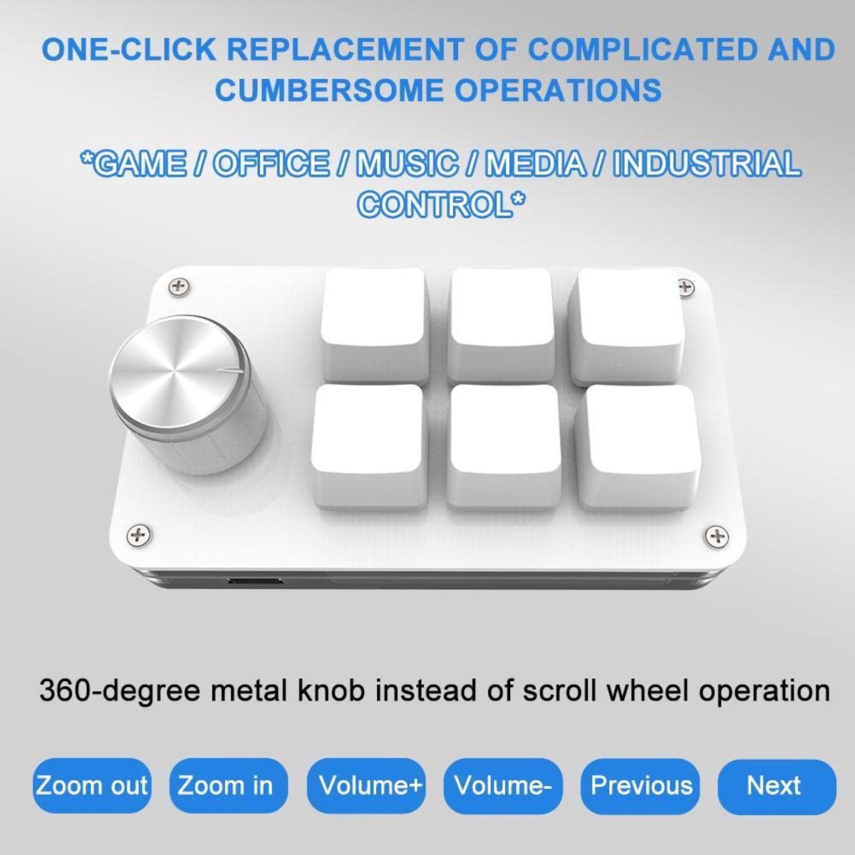 Minitoetsenbord met 6 toetsen, programmeerbare toetsen, aanpasbare sneltoetsen, mechanisch USB-toetsenbord - wit thumbnail 2