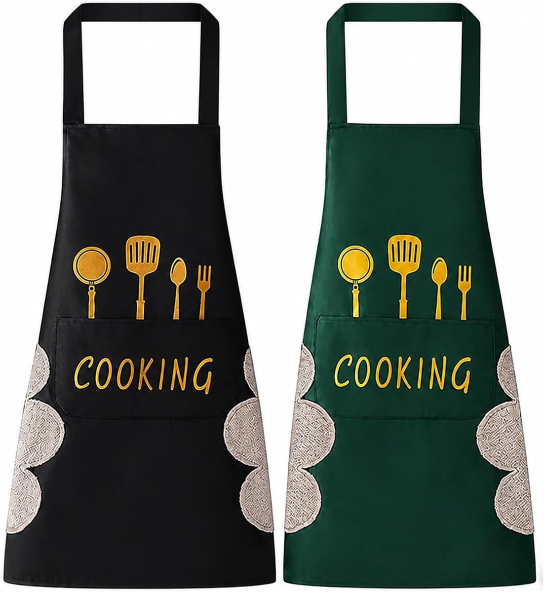 Kookschort Set van 2 Stuks met Zakken, Waterdicht en Dikkere Stof voor Koken en Grillen