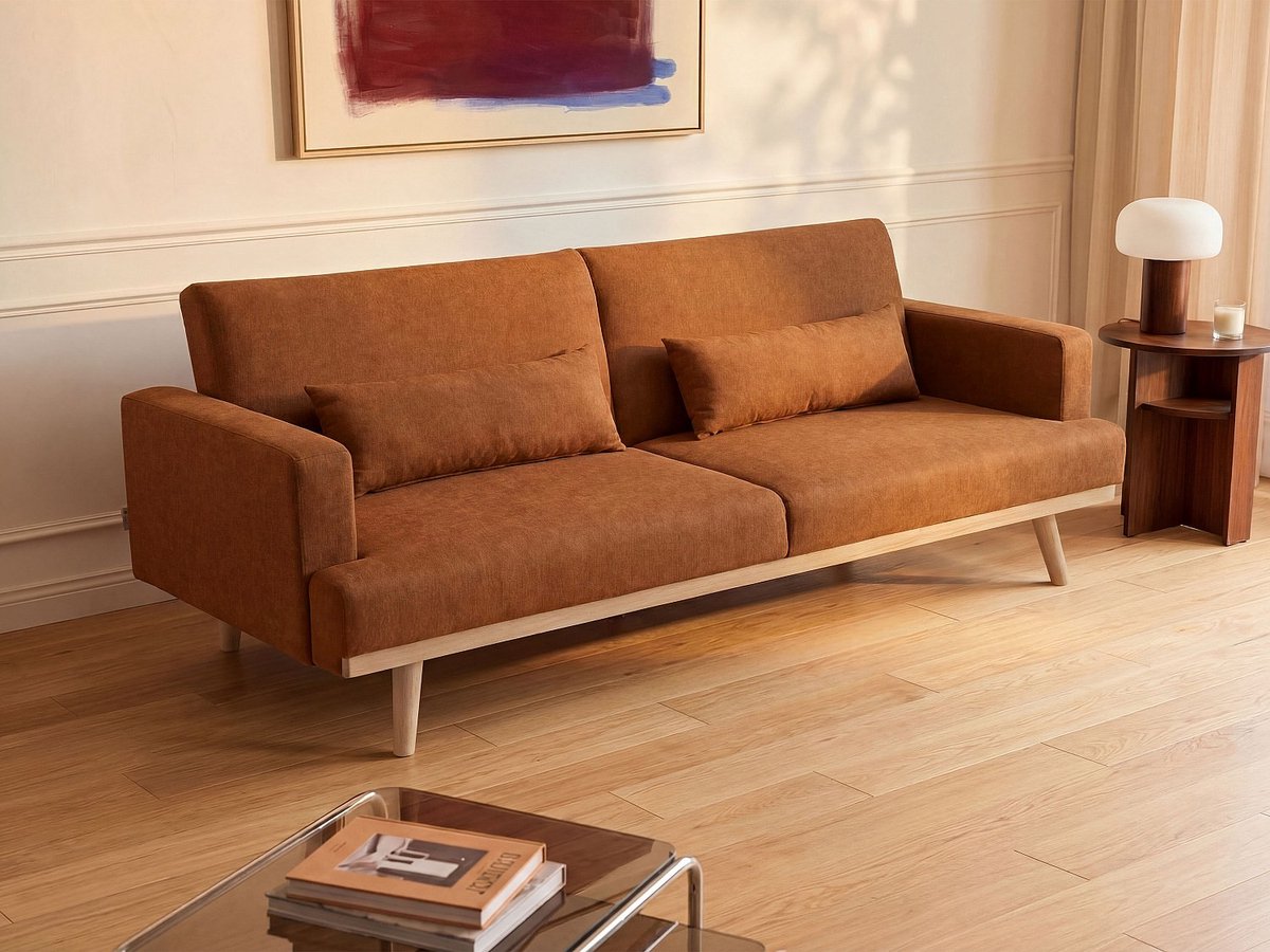 Vente-unique Driezitsslaapbank klik-klak in terracotta stof ESME