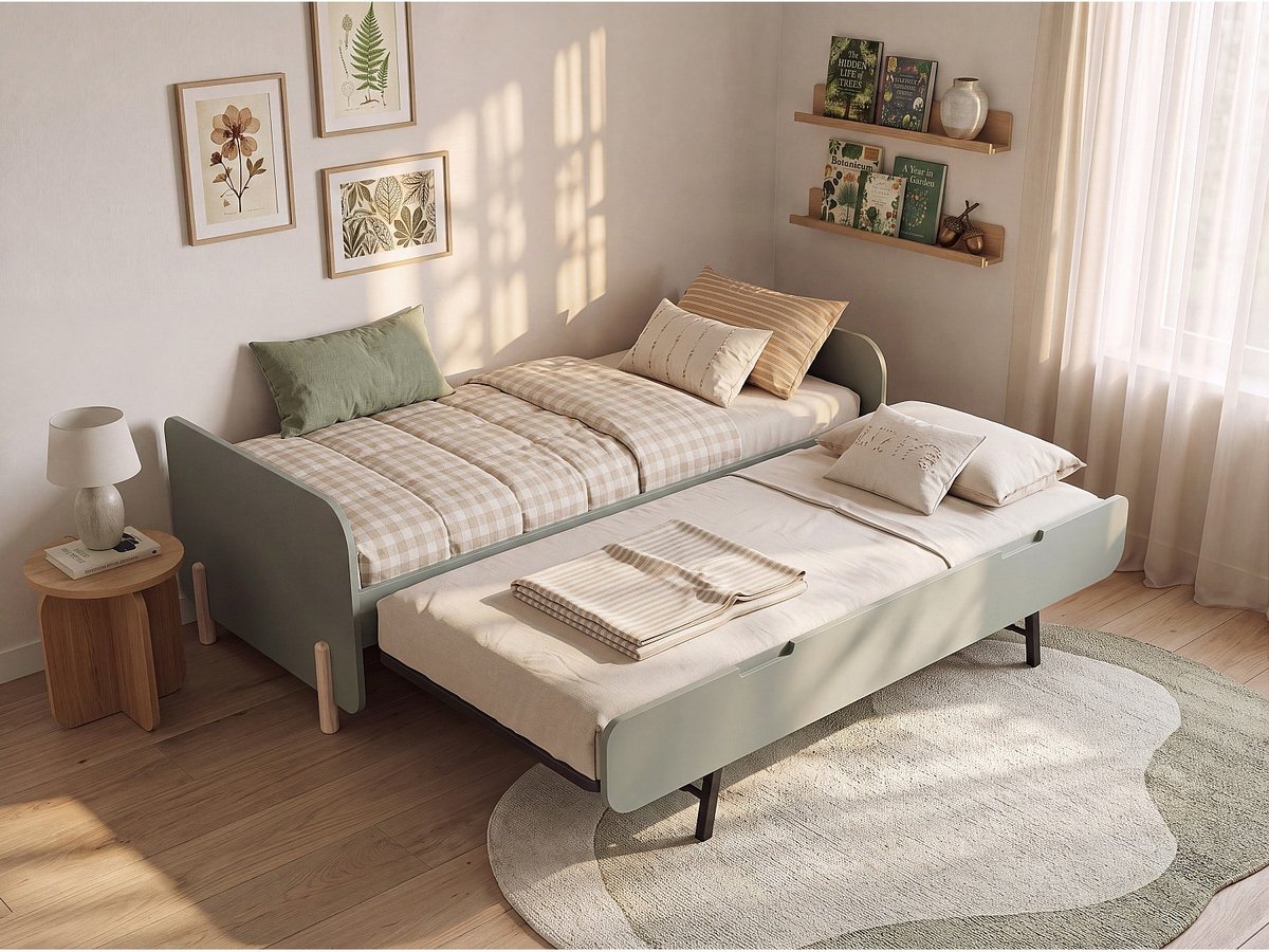 Vente-unique Bedframe hout lichtgroen, natuurlijk licht 90 x 190 cm