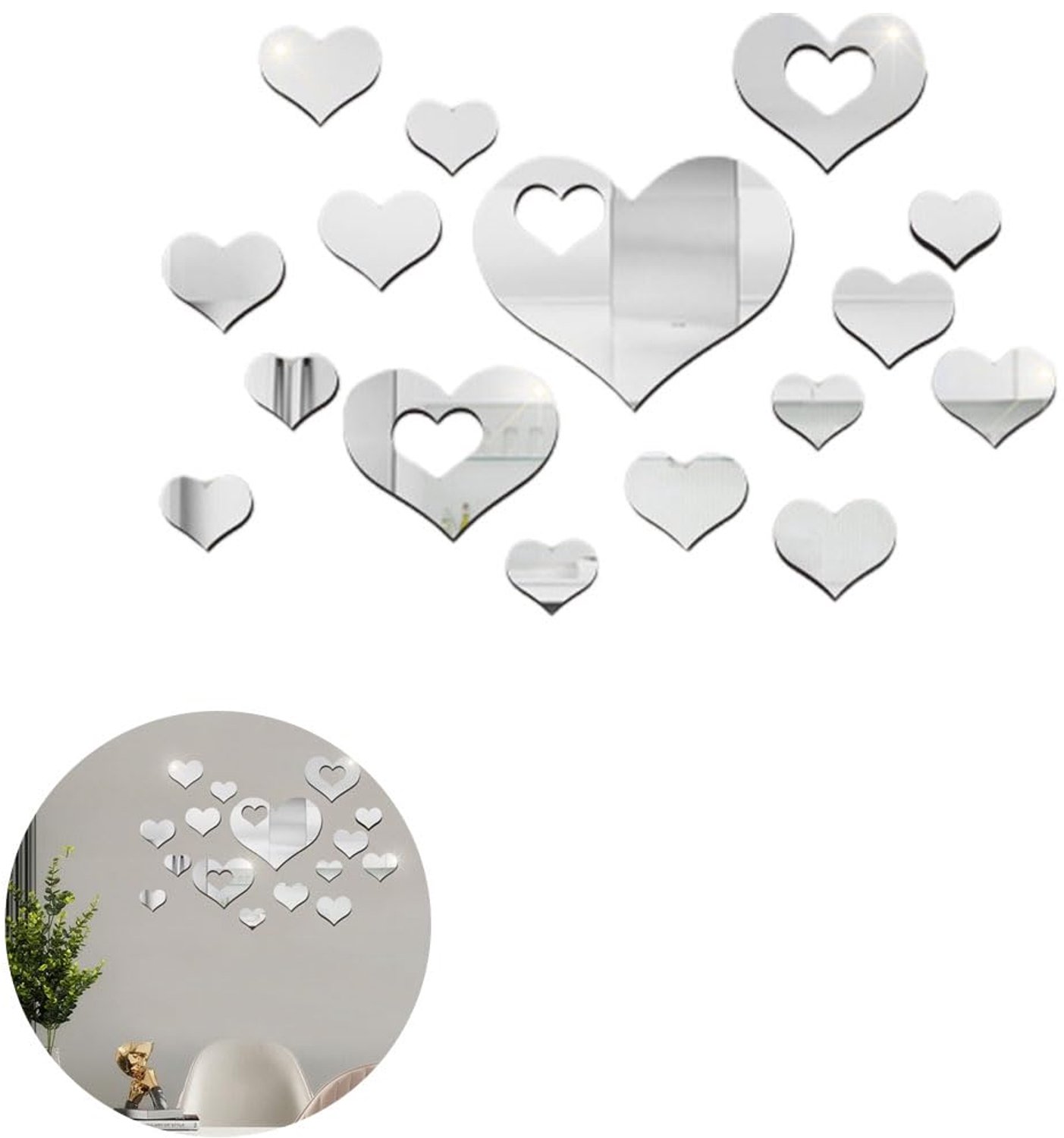 Set van 16 Hartvormige Spiegels voor Wanddecoratie