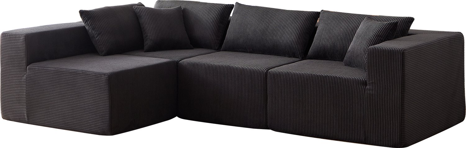 REDOM Modulaire hoekbank 264 x 167 cm - 4 delen met ribstof bekleding - Zwart