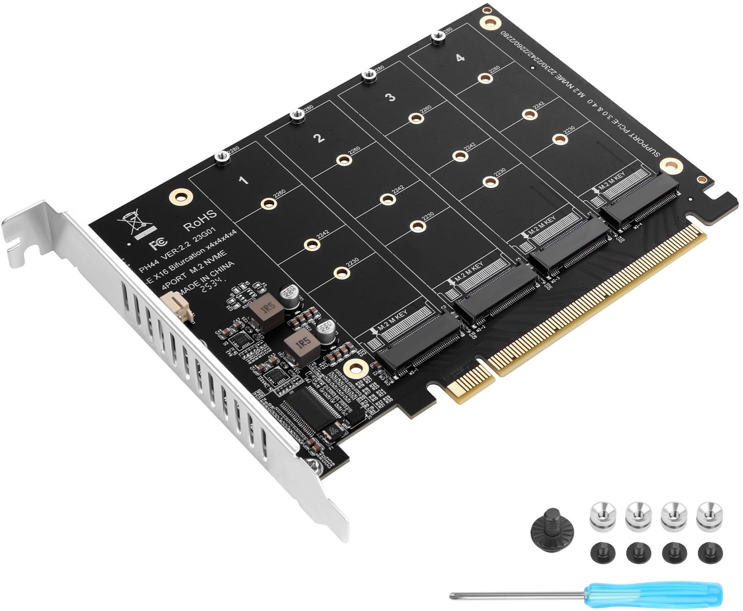 PCIe 4.0 x16 naar 4 Port M.2 NVMe SSD Adapterkaart