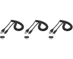 3 stuks OneOne 0,4m USB C spiraal kabel. Sterke laadkabel voor de auto. Oplaadkabel snoer past op Kobo (Rakuten) eReader Elipsa, Elipsa 2E, Sage, Libra 2, Libra Colour, Clara 2E, Clara Colour, Clara BW - Kindle (Amazon) Scribe