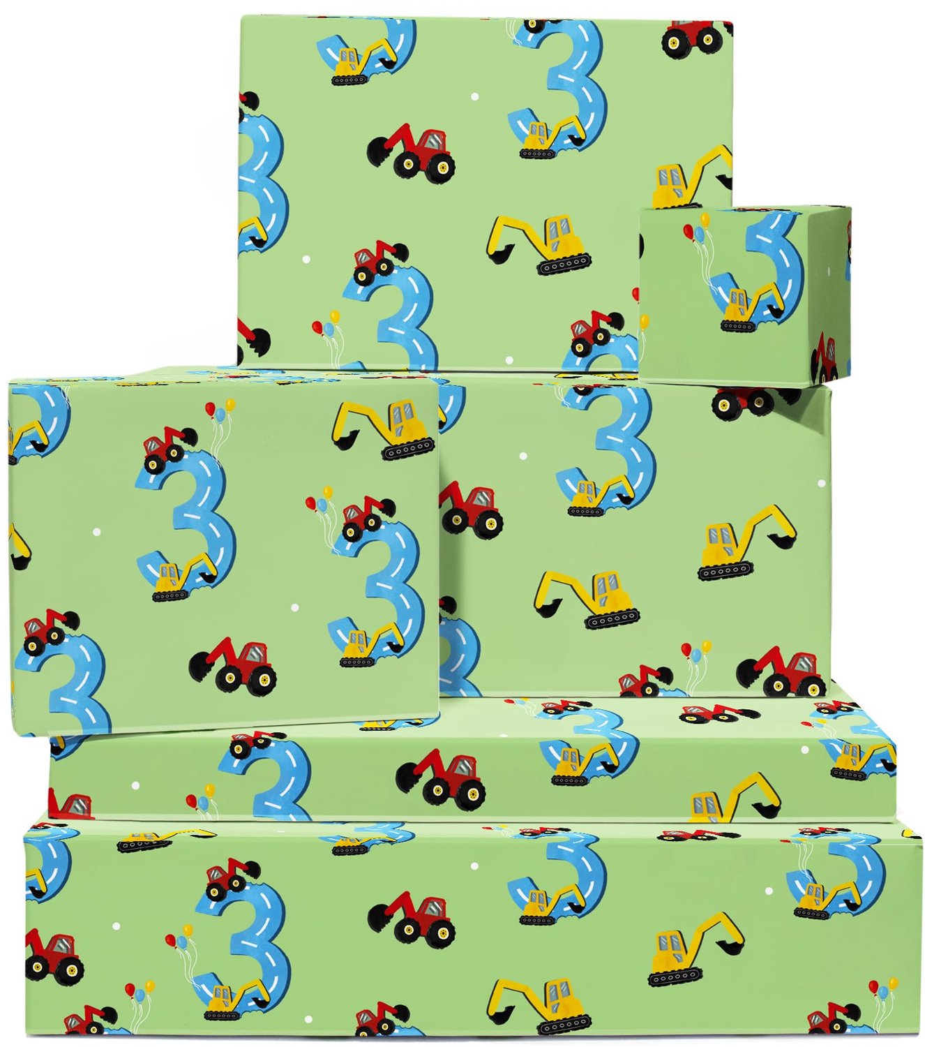 Cadeaupapier Set voor Jongens met Diggers & Tractors, 6 Vellen