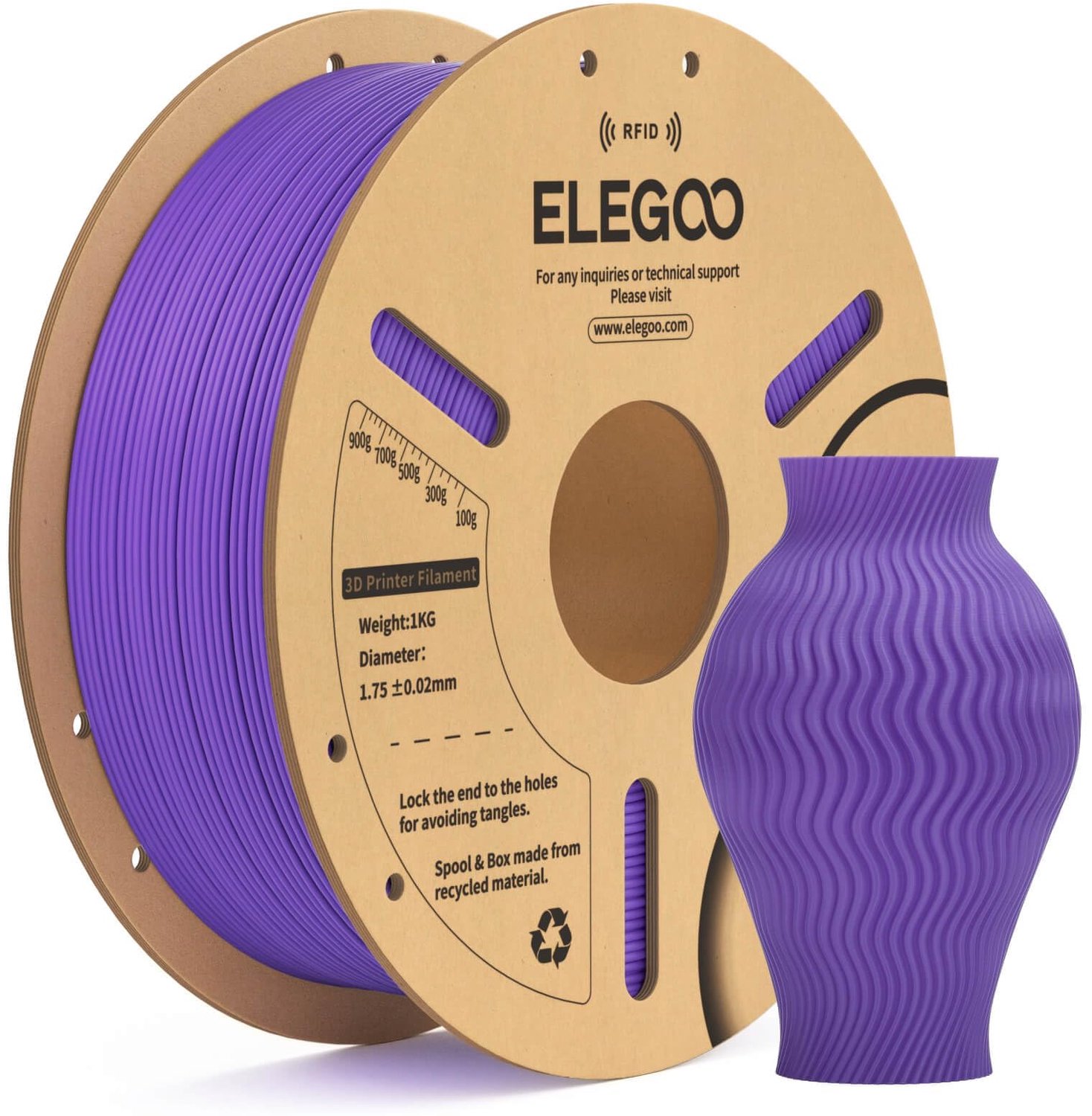 RFID PLA Filament 1.75mm voor 3D-printers, 1kg Paars