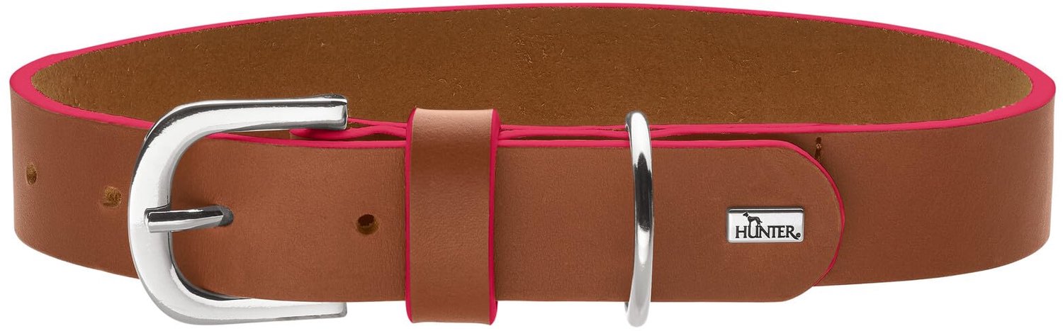 Hondenhalsband van zacht volnerfleer - Cognac/Roze - 60 cm