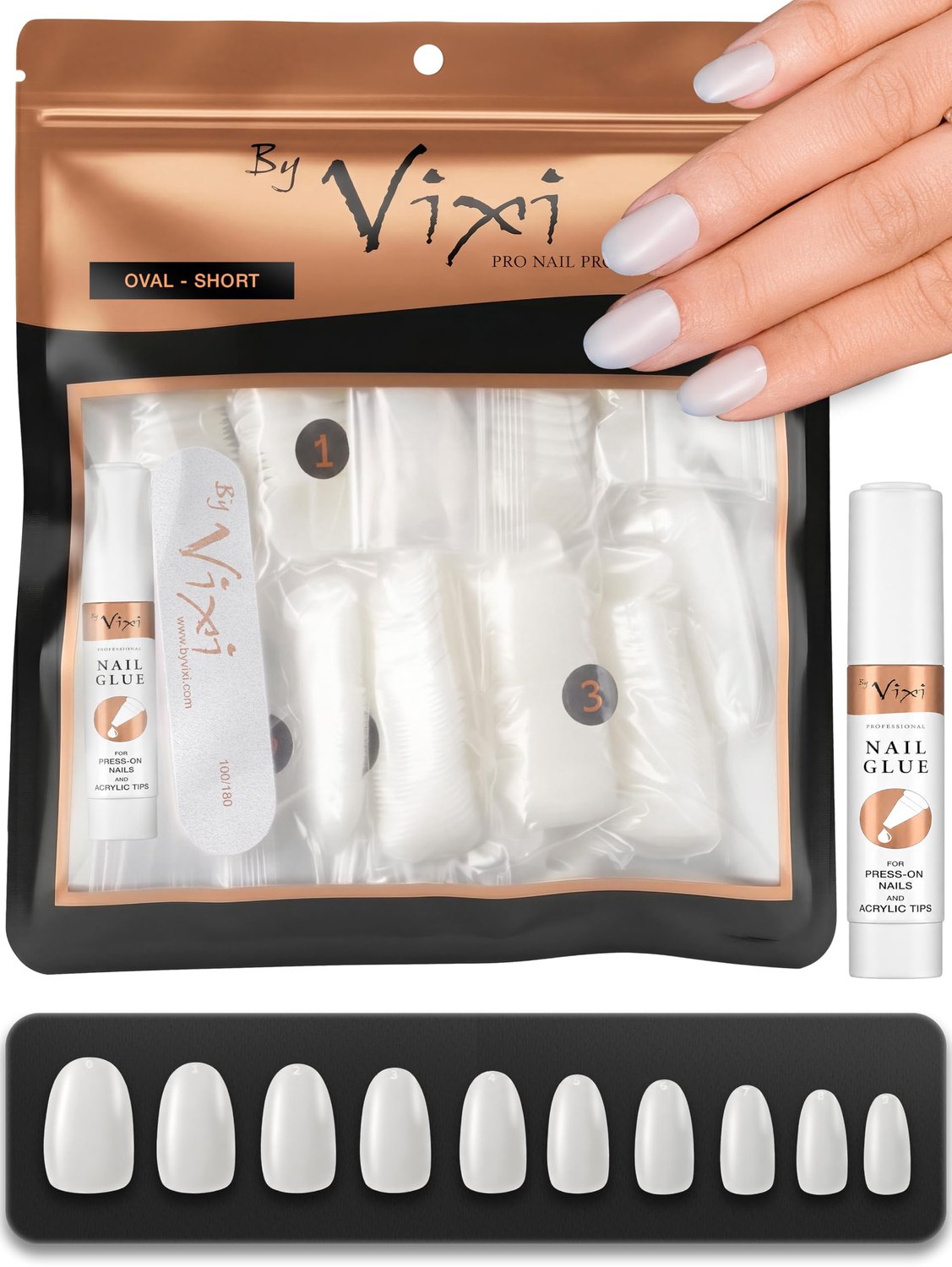 Korte Ovale Nagelset met Vijl - 600 Stuks voor Professioneel Gebruik