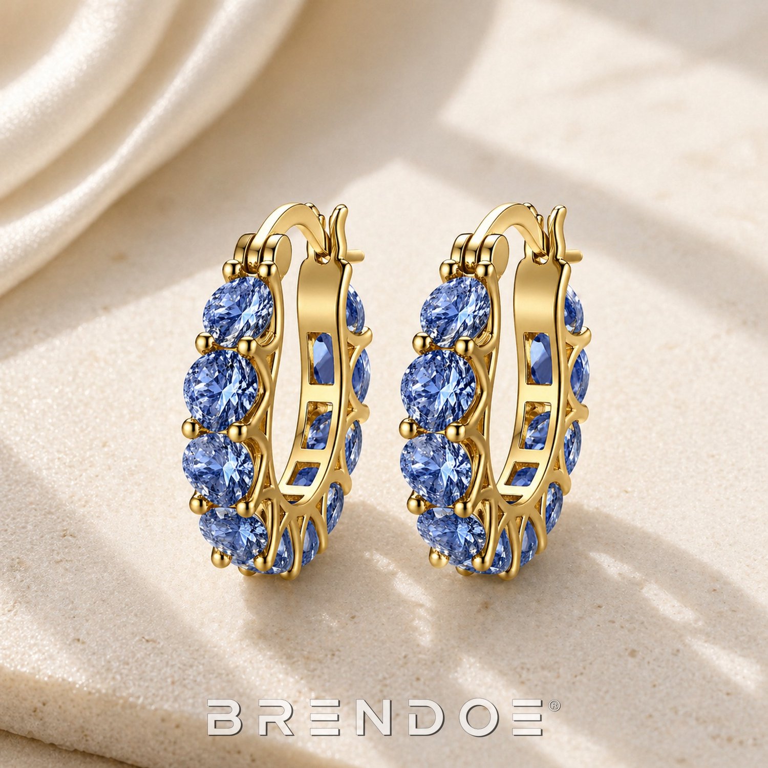 Brendoe Goudkleurige Oorringen Dames – Blauwe Synthetische Stenen – Elegante Statement Oorbellen – 2 cm