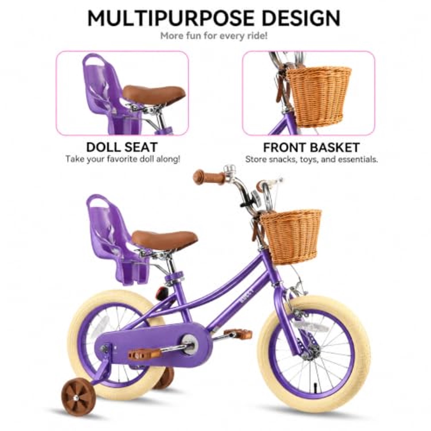 Retro Kinderen Fiets voor Meisjes met Stabilisatoren en Mand
