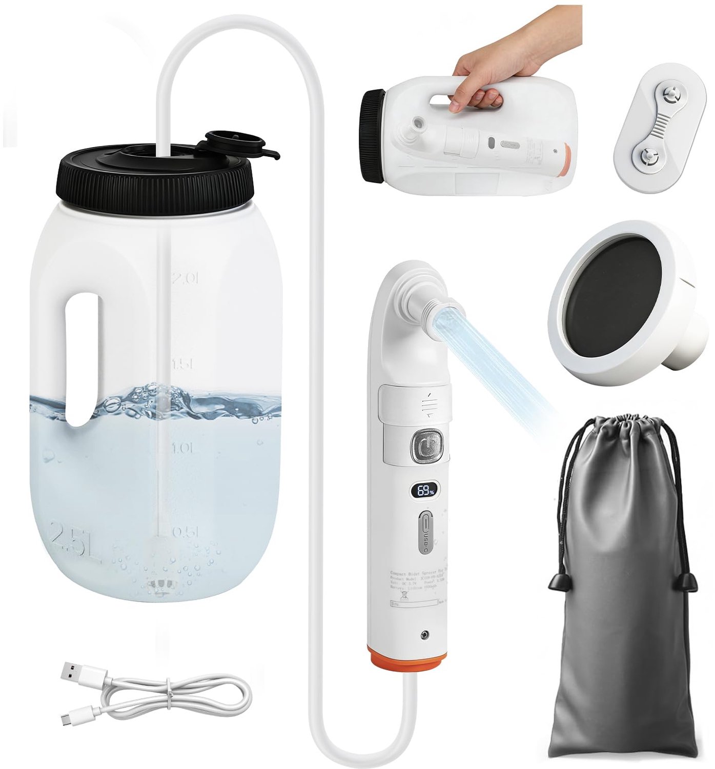 Draagbare Bidet voor Intieme Douche, 2.5L Waterreservoir