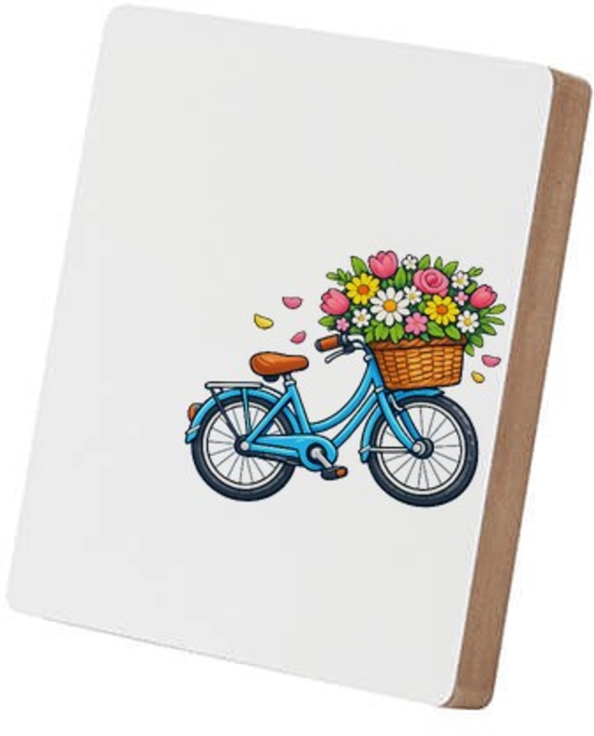 Mr Cadeautjes MDF staande fotolijst 15,2 x 15,2 - design Vintage fiets met bloemenmand | cadeau Wit