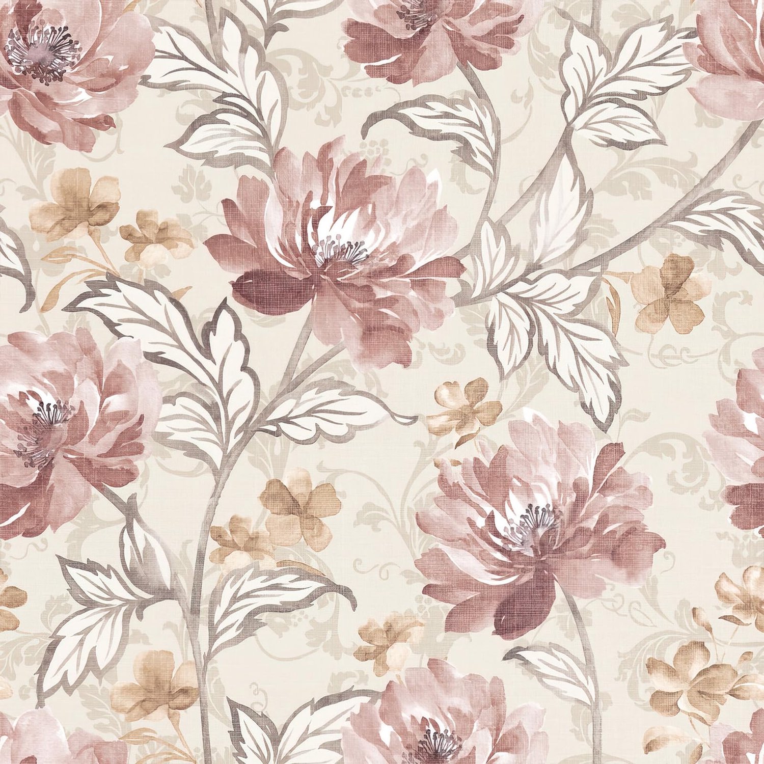 Watercolor Retro Bloemenbehang, 30.5cm x 300cm