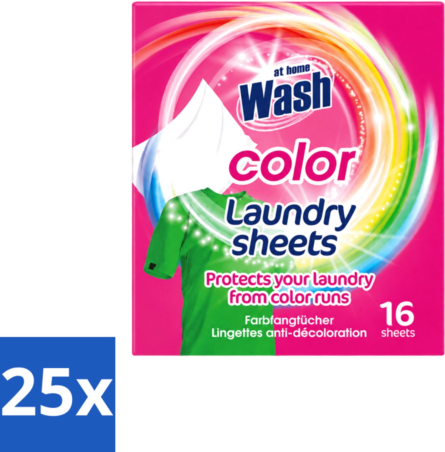 25 x At Home - Wash - Wasdoekjes - Gekleurde Was - Tegen Verkleuring - 16 Doekjes - Voordeelverpakking - 25 stuks
