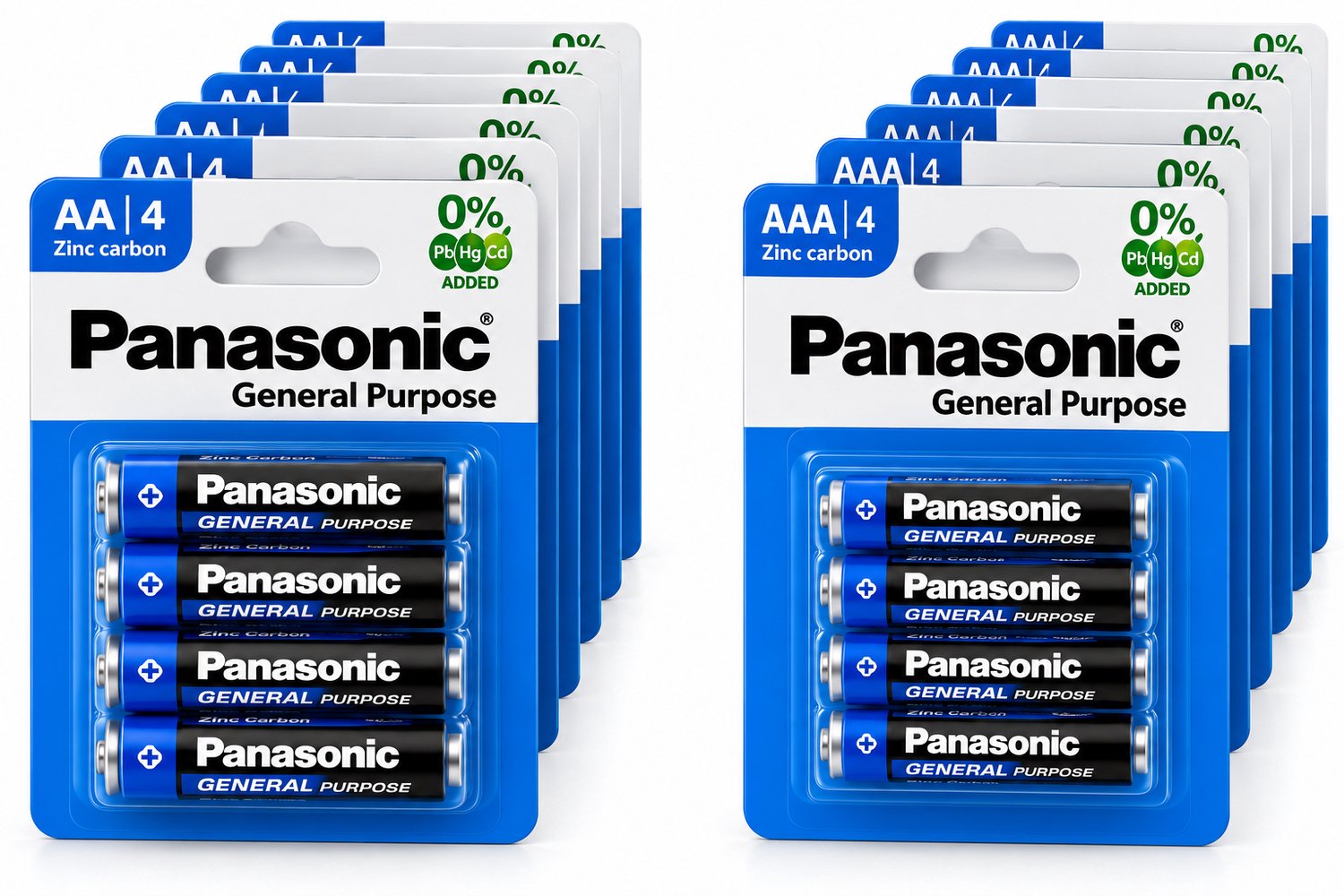 Panasonic AA & AAA Batterijen 1.5V – 48 Stuks – 24 AA + 24 AAA – 12 Verpakkingen van 4 – Zinc Carbon – General Purpose