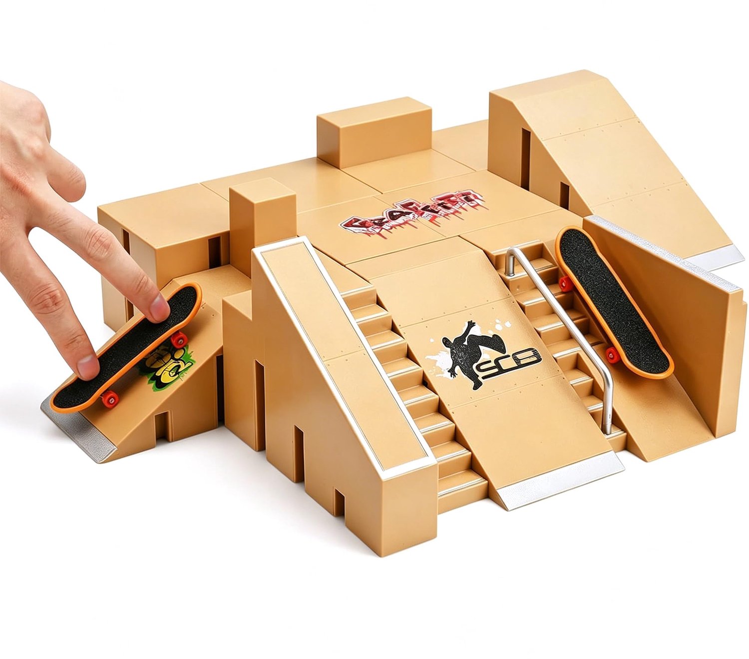 Mini Vingerskateboardset met Helling en 2 Skateboards Geel
